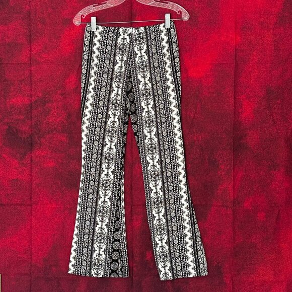 LOVE TREE HIGH RISE STRETCHY WOMENS PANTS, SIZE S, ELASTIC WAIST, FLARE FLORAL - Picture 2 of 10